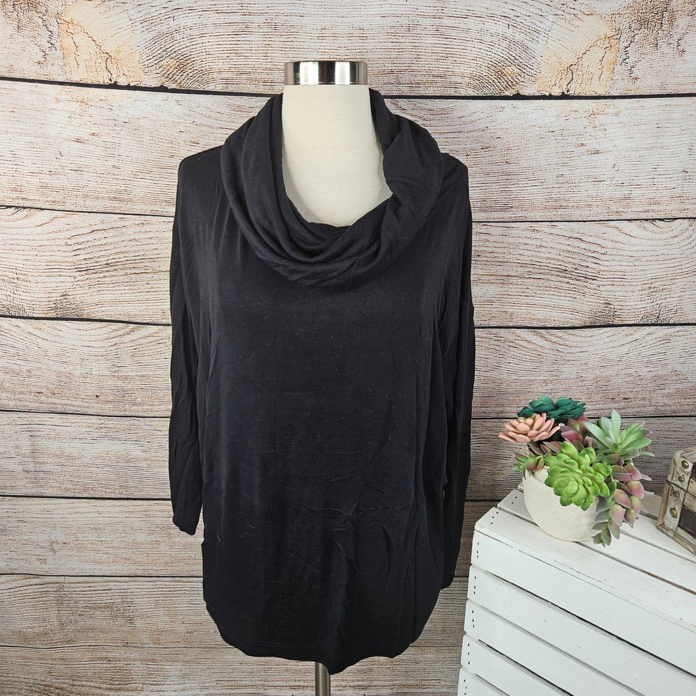 Lou & Grey Cowl Neck Tunic Top‎ Long Sleeve Comfy Pullover Black M